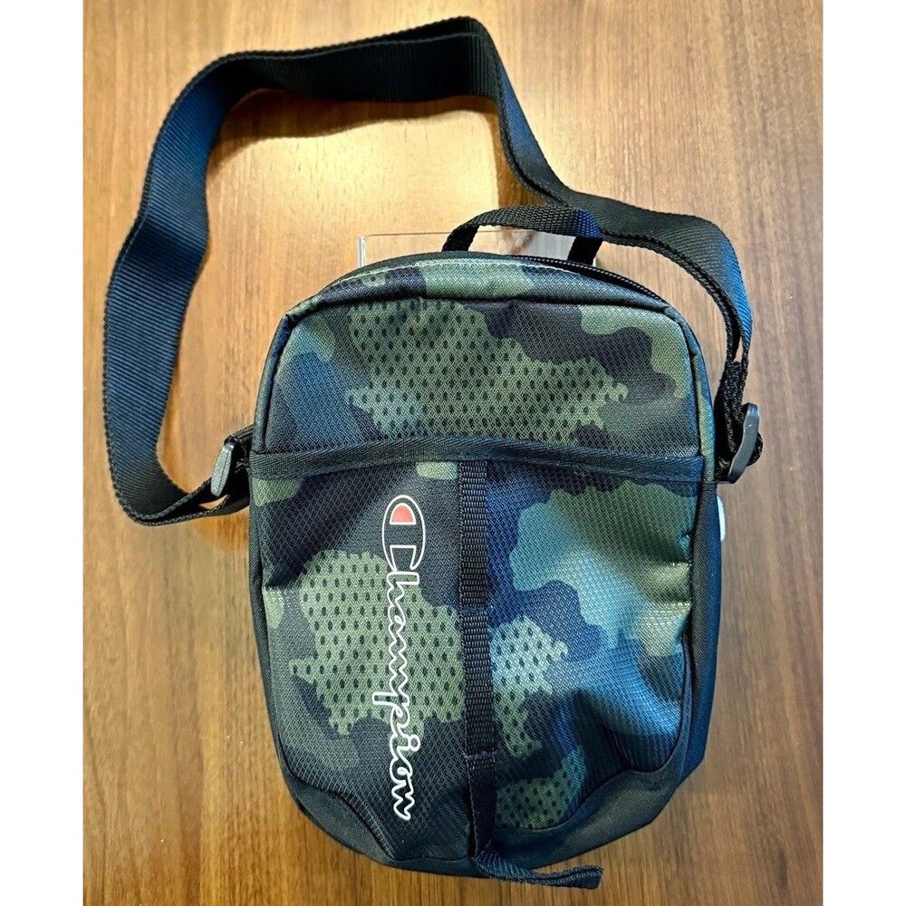 Champion Small Camo Crossbody Pouch, Green/Black, Zip, Adjustable Strap